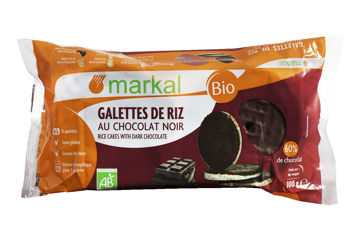 Galettes de riz au chocolat noir (60%) bio - Markal