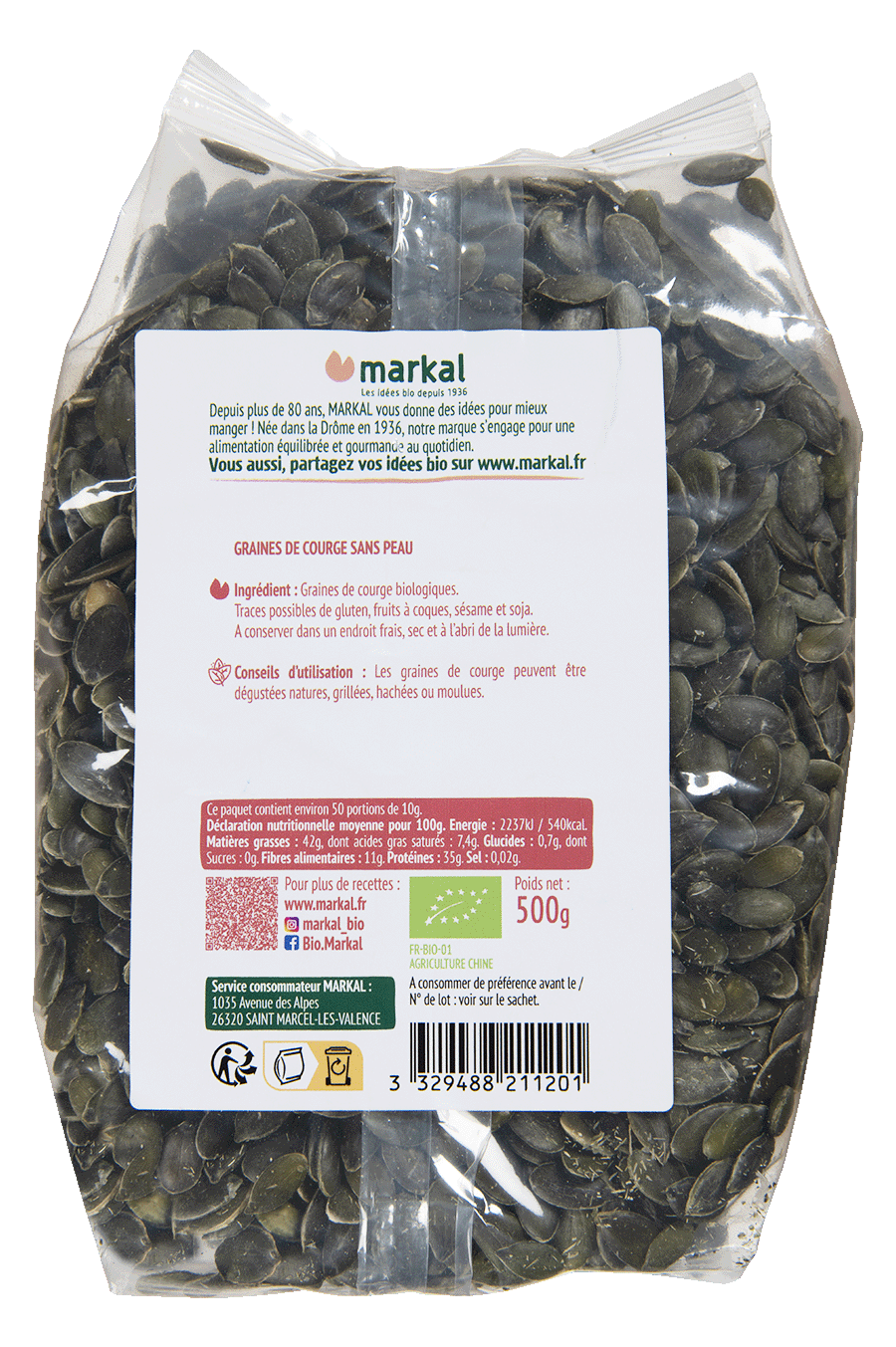 Céréales graines de courge Bio NATURE + : le paquet de 200g à Prix
